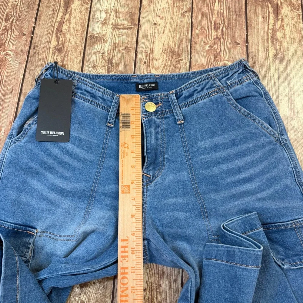 True Religion Denim Cargo SN Straight Jeans Mens 28 Blue Medium Tide Wash NWT